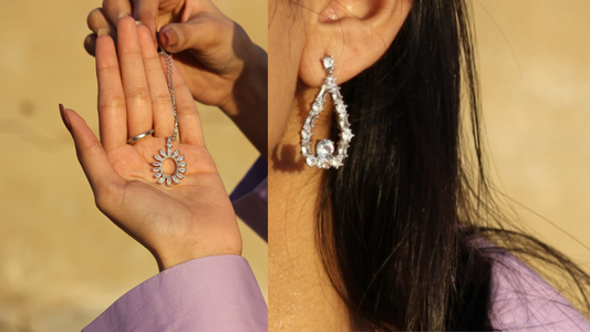 Silver drop earrings & oval pendant
